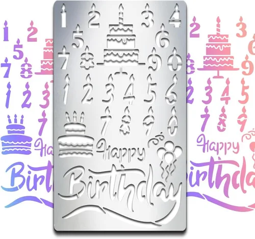 MAYJOYDIY Plantillas de metal de feliz cumpleaños, plantilla de diario de metal, feliz cumpleaños, pastel, número, velas, marcapáginas, plantillas