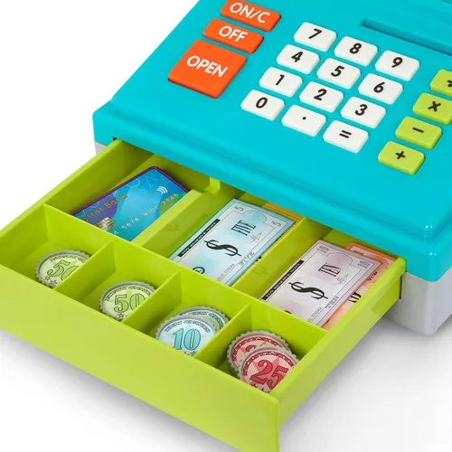 Miniatura 7 de Battat Caja registradora de juguete para niños, niños pequeños - 48 piezas con dinero de juguete, tarjeta de crédito - Juego de simulación - Más