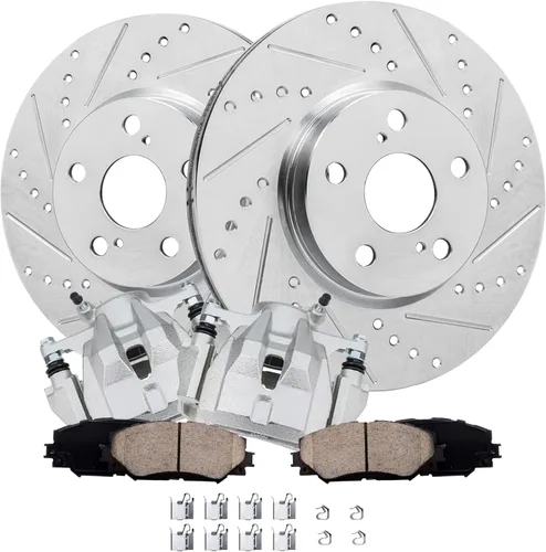 Miniatura 36 de Detroit Axle - Kit de freno delantero para Hyundai Nexo 2019-2024, rotores de freno perforados y ranurados, pastillas de freno de cerámica
