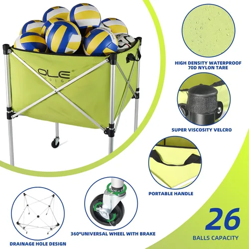 Miniatura 2 de Carrito de pelotas, carrito de pelota de voleibol con ruedas, carrito de bolas portátil de 26 bolas, almacenamiento de bolas, carrito