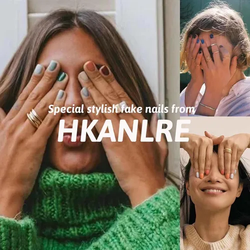 Miniatura 5 de Hkanlre - Uñas postizas cortas a presión con forma de almendra, uñas falsas de acrílico blancas brillantes, uñas postizas de cobertura completa