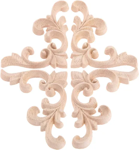 Miniatura 7 de MUXSAM Apliques decorativos de madera, 2 pares de flores talladas de madera sin pintar para armarios, cofres, espejos, cajas, puertas, paredes