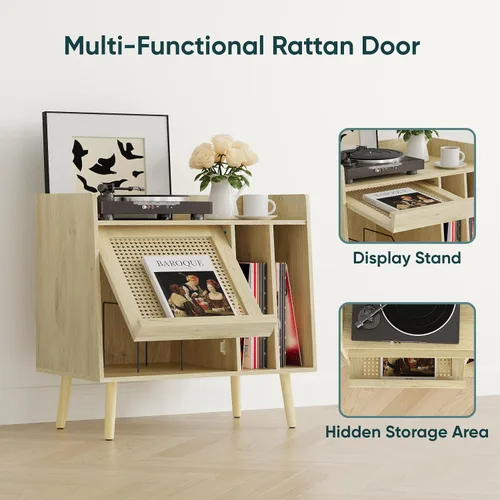 Miniatura 4 de Semiocthome Soporte para tocadiscos con almacenamiento de vinilo, mesa de tocadiscos con estante de almacenamiento, soporte giratorio con puerta
