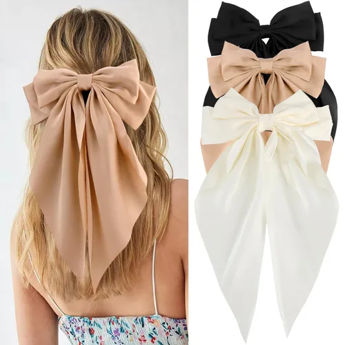 Miniatura 13 de Velscrun Lazos para el cabello para mujeres y niñas, 3 unidades, lazo blanco, lazo negro, azul marino, lazos grandes para el cabello con clip, lazos
