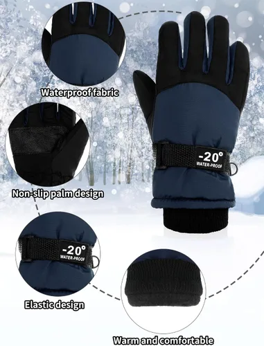 Miniatura 5 de SATINIOR 2 pares de guantes de nieve de invierno impermeables para niños y niñas, guantes de esquí para niños y niñas al aire libre cálido