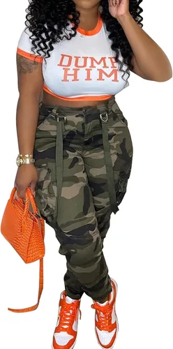 Miniatura 2 de Famnbro Camo Cargo Pants for Women, Army Fatigue Camouflage Slim Fit Jogger Sweatpants