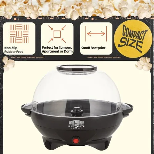 Miniatura 6 de Máquina eléctrica de palomitas de maíz de 800 W, capacidad de 6 cuartos de galón, agitador integrado y cuenco para servir (negro)