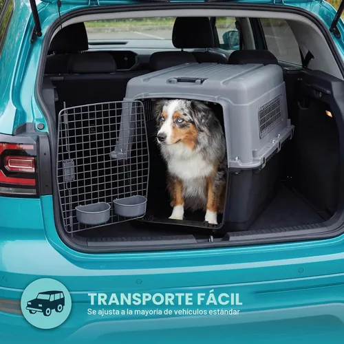 Miniatura 9 de SportPet - Jaula de viaje para perros con puerta de alambre aprobada por aerolíneas, de plástico duradero con ruedas extraíbles, plegable, cuencos