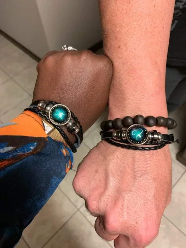 Miniatura 7 de Pulsera de cuero trenzado a mano con 12 cuentas de constelación para hombre, estilo retro, 2