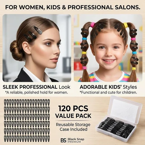 Miniatura 3 de Paquete de 120 pinzas negras para el cabello, pinzas antideslizantes para mujeres y niñas, horquillas duraderas para cabello grueso, recogidos