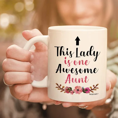 Miniatura 2 de Taza de café This Lady Is One Awesome Aunt – Taza de 11 oz para tía – Taza para cumpleaños, Navidad, Día de la Madre de sobrina, sobrino, familia