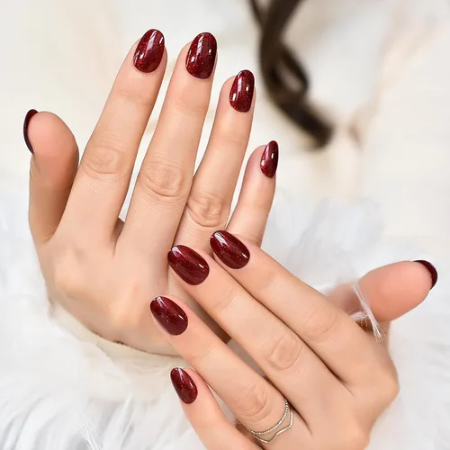 Miniatura 3 de Elevenail - Uñas postizas de longitud media, punta vino rojo, uñas postizas de cobertura total, uñas postizas cortas, uñas falsas, uñas falsas Rojo