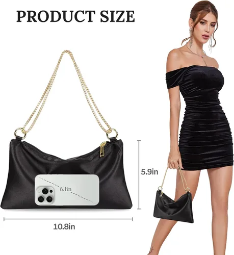 Miniatura 4 de Prpeko Bolso de noche de satén para mujer, bolso de mano para mujer, bolso de hombro de boda con 2 cadenas para fiesta de cóctel formal