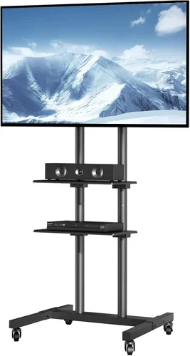 Miniatura 10 de VEVOR - Soporte de TV con ruedas, carrito de TV móvil para pantallas de 17 a 55 pulgadas, de retrato a paisaje, soporte de TV portátil con ruedas