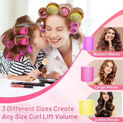 Miniatura 5 de 41 piezas de rodillos de cabello jumbo con clips, rodillos de cabello grandes con 3 tamaños 64mm 55mm 48mm, rodillo de cabello de autoagarre