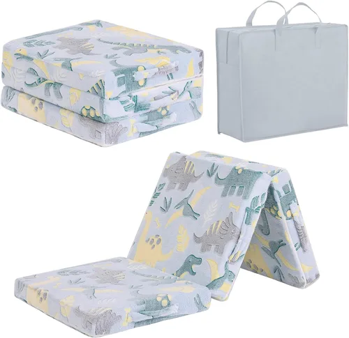Miniatura 10 de Tiita Colchón de suelo plegable para niños, futón de felpa o tapete de suelo con bolsa de almacenamiento, tapete para siesta de piso para niños