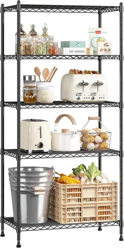 Romorgniz Estantería de 5 niveles de 1010 libras, estantes de alambre ajustables, estantería de metal, estante de almacenamiento para cocina,