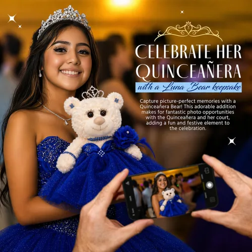 Miniatura 7 de Muñeca de centro de mesa de oso de quinceañera de 12 pulgadas con elegante vestido de tul en capas y soporte ajustable, regalo de decoraciones