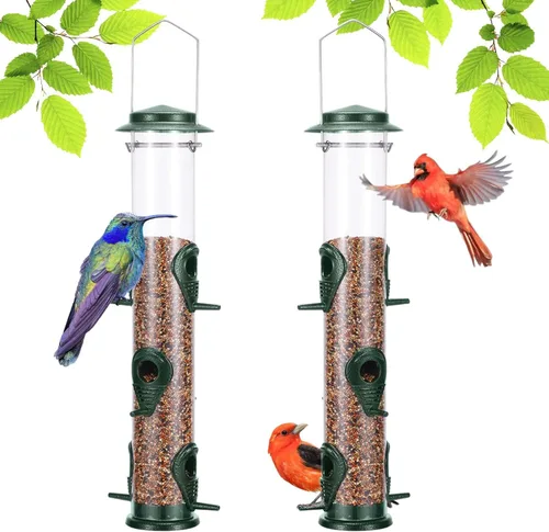 Miniatura 15 de Alimentador de metal para pájaros silvestres, alimentador de semillas de pájaros silvestres, alimentador de aluminio de seis puertos, tubo sólido