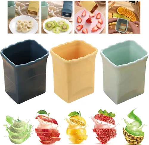 Miniatura 8 de Generic 3 piezas de cortador de tazas – Nueva taza de acero inoxidable para cortar frutas y verduras, multiusos, fresa, plátano, ensalada fresca