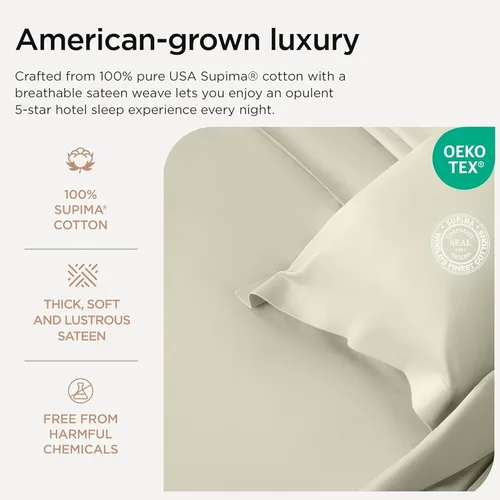 Miniatura 3 de Threadmill Sábanas certificadas 100% algodón Supima americano, sábana California King, 1000 hilos tejido de satén de calidad hotelera, juego