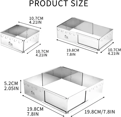 Miniatura 4 de Molde de anillo extensible de acero inoxidable para tartas con forma cuadrada desmontable, molde de mousse antiadherente para herramientas