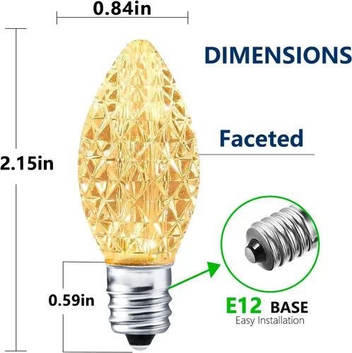 Miniatura 2 de Paquete de 25 bombillas LED C7 de repuesto - Bombillas blancas cálidas atenuables para luces de Navidad de cadena interior y exterior, bombillas LED