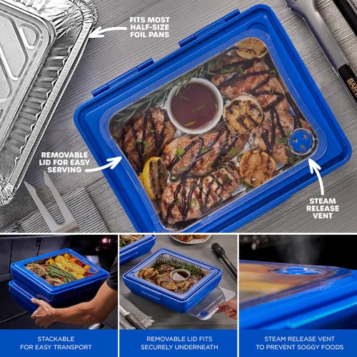 Miniatura 2 de Mr. Bar-B-Q Bandeja para cocinar, transportar y servir para uso en interiores y exteriores, fácil de servir con parte superior transparente extraíble