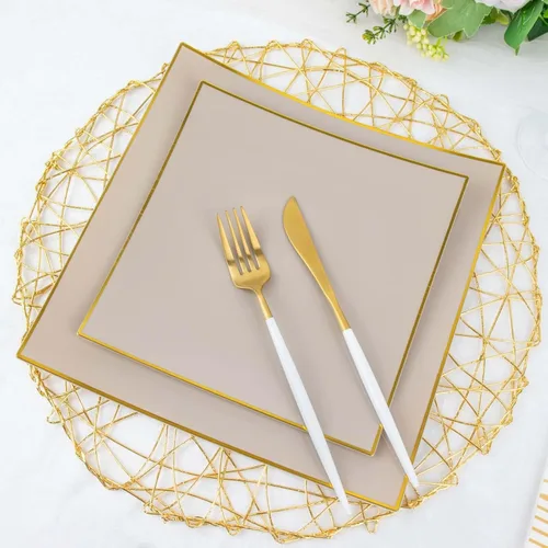 Miniatura 14 de Efavormart - Paquete de 10 platos llanos cuadrados de plástico duro cóncavo de 8 pulgadas, platos desechables para fiestas