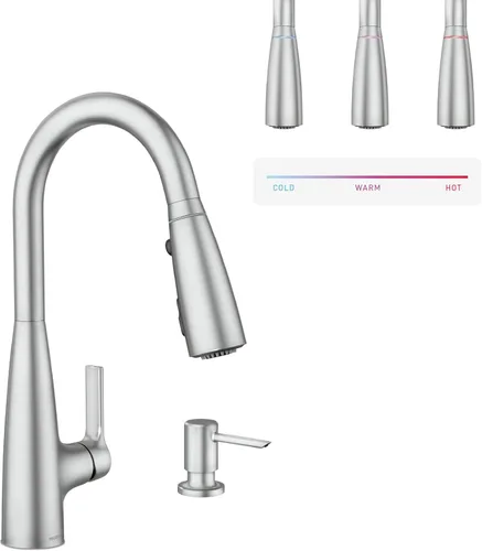 Miniatura 17 de Moen Haelyn - Grifo de cocina monocontrol con rociador extraíble cromado con potencia para una limpieza más rápida, dispensador de jabón incluido