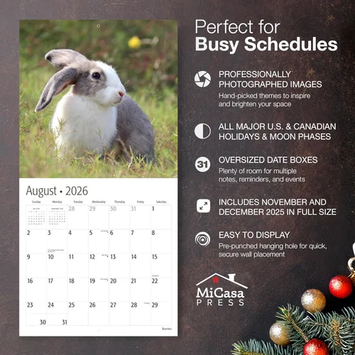 Miniatura 2 de MICASA PRESS Bunnies - Calendario de pared 2026 de 12 meses 12 x 24 pulgadas abierto Papel grueso y resistente Regalo Lindo conejo animal