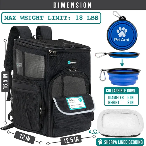 Miniatura 2 de PetAmi Mochila transportadora para perros, mochilas para gatos aprobadas por aerolíneas para transportar gatos pequeños y grandes, mochila