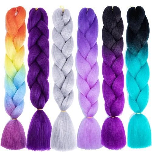 Miniatura 74 de Xiaofeng Extensiones de cabello trenzado para mujer, 3 paquetes de 100g/paquete, 24 pulgadas, alta temperatura, degradado, pelo sintético jumbo