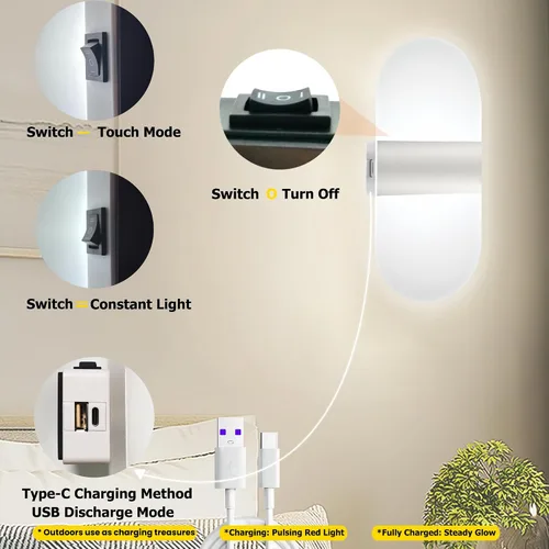 Miniatura 3 de Modernos apliques de pared, 2 lámparas de pared LED acrílicas para sala de estar, dormitorio, pasillo, funciona con pilas USB recargable, luz