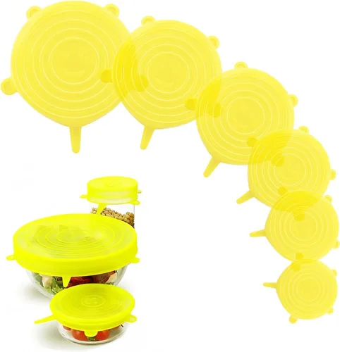 Miniatura 7 de Tapas elásticas de silicona – Paquete de 6 fundas reutilizables para alimentos, silicona flexible para cuencos, recipientes, frutas, sello hermético