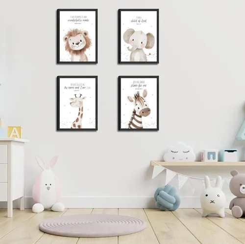 Miniatura 7 de Arte de pared enmarcado para guardería con versículo bíblico de animales en lienzo, arte de pared divertido y lindo de animales de safari, pintura