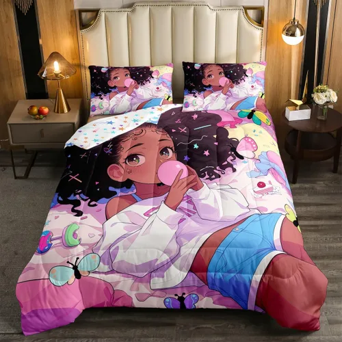 Miniatura 21 de Erosebridal Juego de edredón de sirena para niños, tamaño matrimonial, para niñas, ropa de cama de sirena brillante azul y rosa, juego de ropa