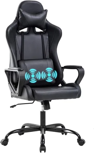 Miniatura 11 de Silla ergonómica para videojuegos, silla de oficina de piel sintética con respaldo alto y soporte lumbar ajustable y reposacabezas - Silla giratoria