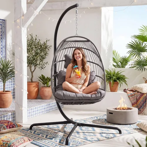Miniatura 2 de NICESOUL Silla plegable con soporte, cómodas sillas colgantes para patio para adultos, 350 libras, resistente y duradera, sillas de cáscara de huevo