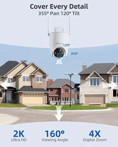 Miniatura 2 de MUBVIEW - Cámaras de seguridad solar inalámbricas para exteriores, cámara de batería de 2K 360° PTZ para exteriores, cámara de seguridad WiFi 2.4Ghz
