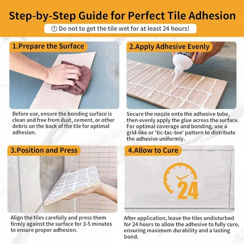 Miniatura 5 de Adhesivo de azulejos y pegamento de reparación resistente (10.5 onzas), kit de unión fuerte para cerámica, porcelana y piedra sueltos, fijación