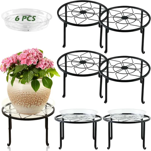 Paquete de 6 soportes de metal grandes de 9 pulgadas para interiores y exteriores, soporte para plantas en maceta de hierro a prueba de óxido,