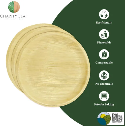 Miniatura 2 de Charity Leaf Platos redondos desechables de hoja de palma de 12 pulgadas (25 piezas) platos para servir como bambú, tablas desechables, vajilla