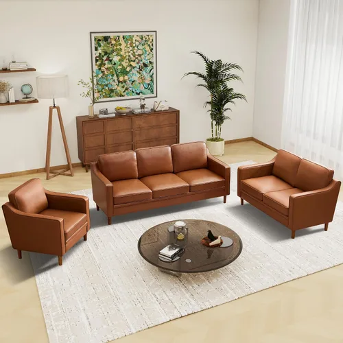 Miniatura 57 de Conjuntos de muebles para sala de estar Kingfun, sofá de 3 plazas y sofá biplaza, juego de sofá de estilo moderno de mediados de siglo, sofá de Piel