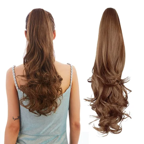 Miniatura 21 de Extensión de Cola de Caballo, Extensión de Cabello con Garra Larga de 20", Piezas de Cabello Sintético Ondulado Liso con Clip en Peluca de Cola
