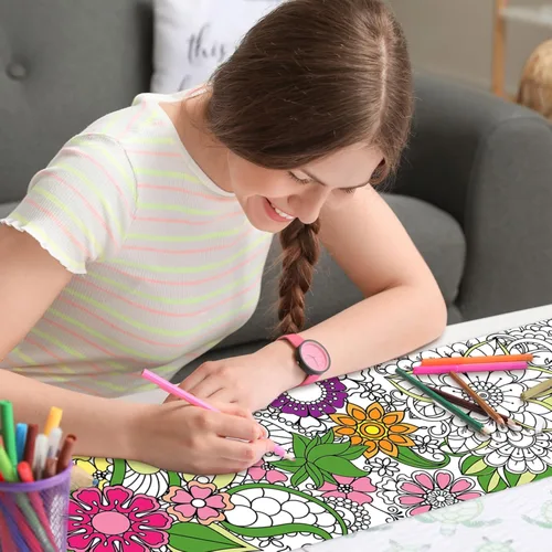 Miniatura 5 de Colarr Paquete de 3 pósteres gigantes de mandalas para colorear de 118 x 11.8 pulgadas, diseño de mandala gigante, hoja para colorear, pancarta