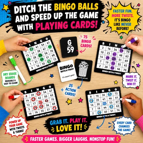 Miniatura 3 de Juego de Fiesta Bingo con un Giro, Bingo con Cartas de Acción, Giro Divertido, Cartas de Acción con Bloquear, Intercambiar y Robar, No Más Pelotas