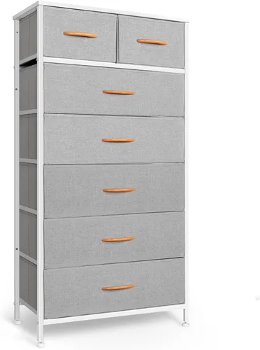 Miniatura 13 de Mifuro - Cómoda alta para dormitorio, torre organizadora de almacenamiento vertical con 7 cajones, cómoda con contenedores de tela, marco de acero
