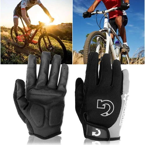 GEARONIC Cycling Gloves Anti-Slip Mountain Bike Gloves for Men Breathable Foam Padded Biking Gloves Shock Absorbing MTB Bicycle Gloves Full Finger