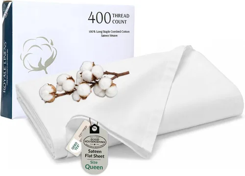 Miniatura 57 de Royale Linens Sábana Plana de Algodón Peinado de Fibra Larga 100% de 300 Hilos - Súper Suave - Sábanas Superiores - Sábana Plana Queen Vendida por